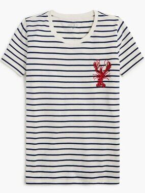 NWT J. Crew Lobster Beaded Striped Nautical Tee, Size Large